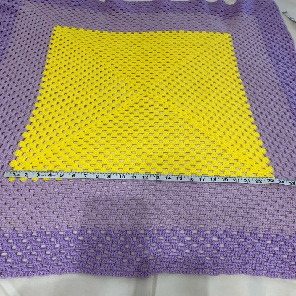 Vintage purple & yellow crocheted blanket throw